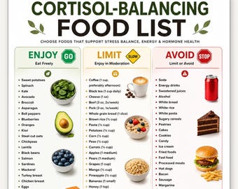 Elenco degli alimenti per la dieta disintossicante dal cortisolo / Alimenti per abbassare naturalmente il cortisolo / Tabella degli alimenti per la disintossicazione dal cortisolo / Guida al supporto surrenale in formato PDF / Accesso immediato
