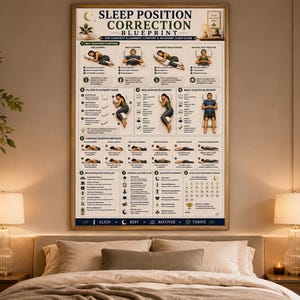 Sleep Position Correction Poster, Printable Better Sleep Alignment Guide, Bedroom Wall Art, Pillow Placement & Posture Chart, A4 US Letter