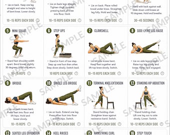 Knee Strengthening Exercises Printable, 16 Movements for Strong Stable Knees, Low Impact Knee Workout Chart for Seniors, Printable PDF