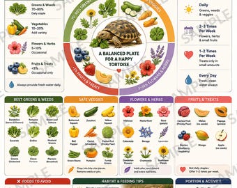 Tortoise Safe Foods Chart, Reptile Feeding Guide Printable Image, A4 US Letter Tortoise Owner Gift