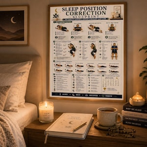 Sleep Position Correction Poster, Printable Better Sleep Alignment Guide, Bedroom Wall Art, Pillow Placement & Posture Chart, A4 US Letter