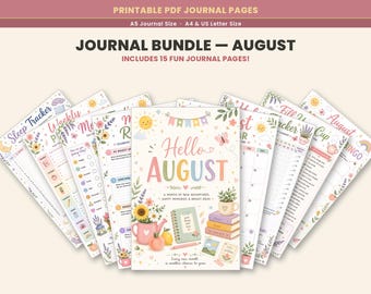 August Bullet Journal Bundel, Mediterrane zomer bullet journal, Digitaal product, August Planner, Juli Journal, Printbaar PDF-bestand