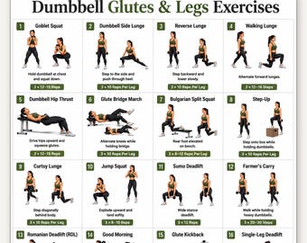 Oefeningen voor bilspieren en benen afdrukbaar | Trainingsschema onderlichaam | Home Krachttrainingposter | Fitnessroutine pdf