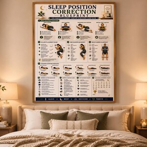 Sleep Position Correction Poster, Printable Better Sleep Alignment Guide, Bedroom Wall Art, Pillow Placement & Posture Chart, A4 US Letter