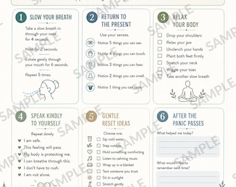 Panic Calm Action Guide, Anxiety Grounding Breathing Printable, Panic Attack Relief Coping Card, Mental Health Calm Down Tool