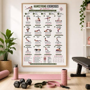 Hamstring Stretch PDF, Hamstring Exercises, Leg Stretching Workout, Lower Body Exercises, Flexibility Poster, Home Fitness Wall Art