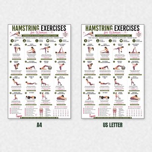 Hamstring Stretch PDF, Hamstring Exercises, Leg Stretching Workout, Lower Body Exercises, Flexibility Poster, Home Fitness Wall Art