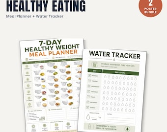 7 Day Healthy Meal Planner & Water Tracker | Weight Loss Meal Prep Plan | Balanced Eating Printable for Women