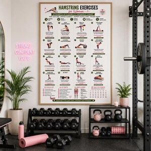 Hamstring Stretch PDF, Hamstring Exercises, Leg Stretching Workout, Lower Body Exercises, Flexibility Poster, Home Fitness Wall Art