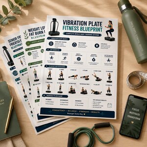 Vibration Plate Workout Bundle, 8 Printable Exercise Posters, Whole Body Fitness Wall Art, Beginner to Advanced Guide, A4 US Letter Download
