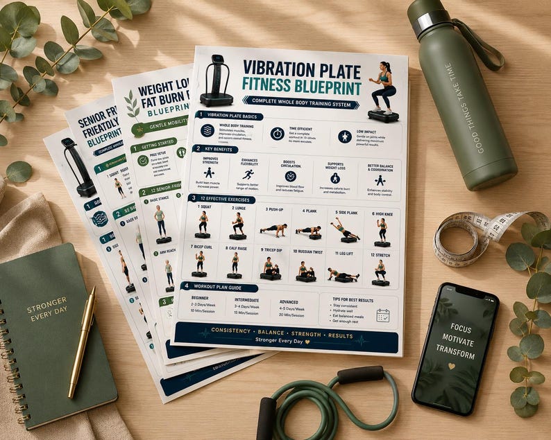Vibration Plate Workout Bundle, 8 Printable Exercise Posters, Whole Body Fitness Wall Art, Beginner to Advanced Guide, A4 US Letter Download