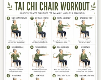 Printable Tai Chi Chair Workout for Seniors | Chair Yoga Exercise Plan (PDF)
