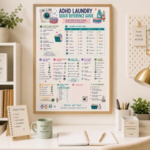 ADHD Laundry Quick Reference Guide | Washer & Dryer Settings Cheat Sheet | Executive Dysfunction Cleaning Printable
