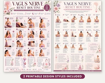 Printbare oefeningen voor nervus vagus-stimulatie | Resetkaart voor het zenuwstelsel | Lichaamsoefeningen ter verlichting van angst | Poster voor stressmanagement