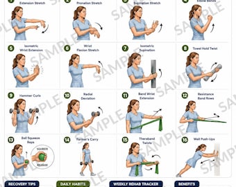 Tennis Elbow Exercise Guide Printable, 16 Gentle Elbow Mobility Exercises, Daily Recovery Routine, A4 & US Letter PDF