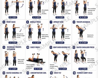 Over 50 Arm Workout Chart, 16 Gentle Dumbbell Exercises for Women | Senior Strength & Arm Toning Printable | Home Workout Wall Art
