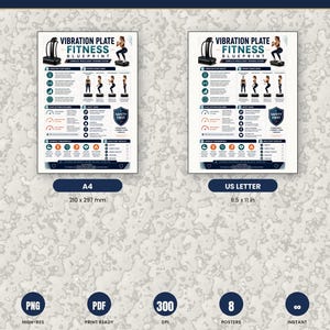 Vibration Plate Workout Bundle, 8 Printable Exercise Posters, Whole Body Fitness Wall Art, Beginner to Advanced Guide, A4 US Letter Download