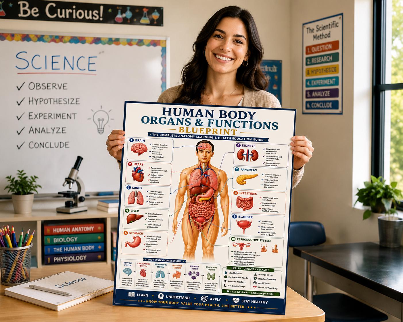 Human Body Organs & Functions Poster, Printable Anatomy Chart, Biology ...