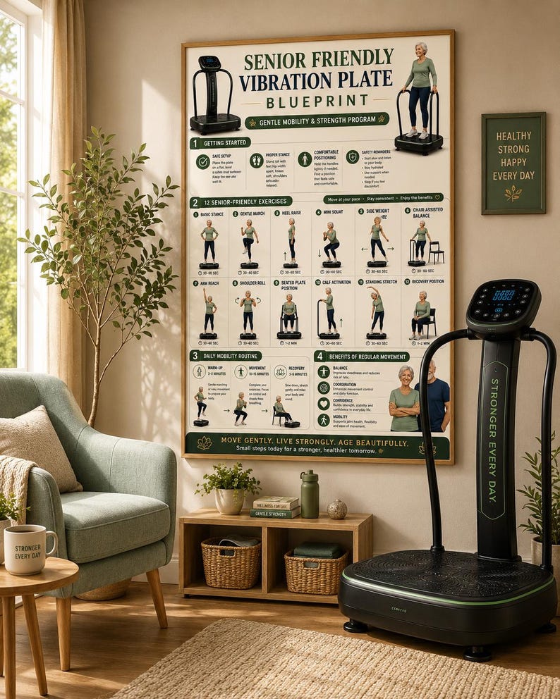 Vibration Plate Workout Bundle, 8 Printable Exercise Posters, Whole Body Fitness Wall Art, Beginner to Advanced Guide, A4 US Letter Download