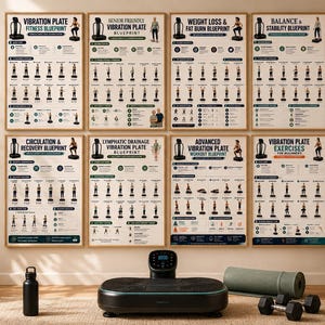 Vibration Plate Workout Bundle, 8 Printable Exercise Posters, Whole Body Fitness Wall Art, Beginner to Advanced Guide, A4 US Letter Download