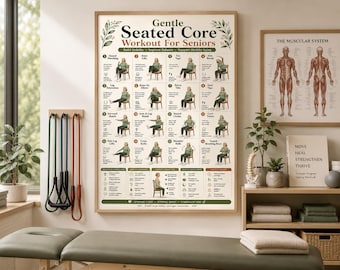 Seated Core Exercises for Seniors, Chair Ab Workout Printable, Senior Fitness Poster, Balance & Stability Exercises PDF