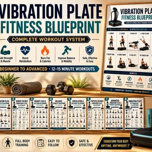 Vibration Plate Workout Bundle, 8 Printable Exercise Posters, Whole Body Fitness Wall Art, Beginner to Advanced Guide, A4 US Letter Download
