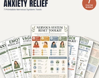 Bundel met oefeningen voor de regulering van het zenuwstelsel, 7 posters ter verlichting van angst, hulpmiddelen voor coping en aarding via de nervus vagus en polyvagale stimulatie, printbare PDF over mentale gezondheid