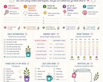 Mood & Mindset Reset Planner, CBT Mindset Journal Printable, Anxiety Mental Health Self Care, Mood Tracker Affirmations Worksheet PDF
