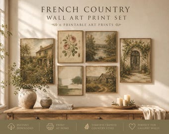 20 French Country Prints Set Wall Gallery Art Vintage Prints Rustic Decor Cozy Neutral Muted Prints Digital Download Farmhouse Trendy Print