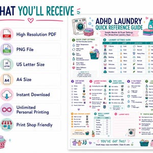 ADHD Laundry Quick Reference Guide | Washer & Dryer Settings Cheat Sheet | Executive Dysfunction Cleaning Printable