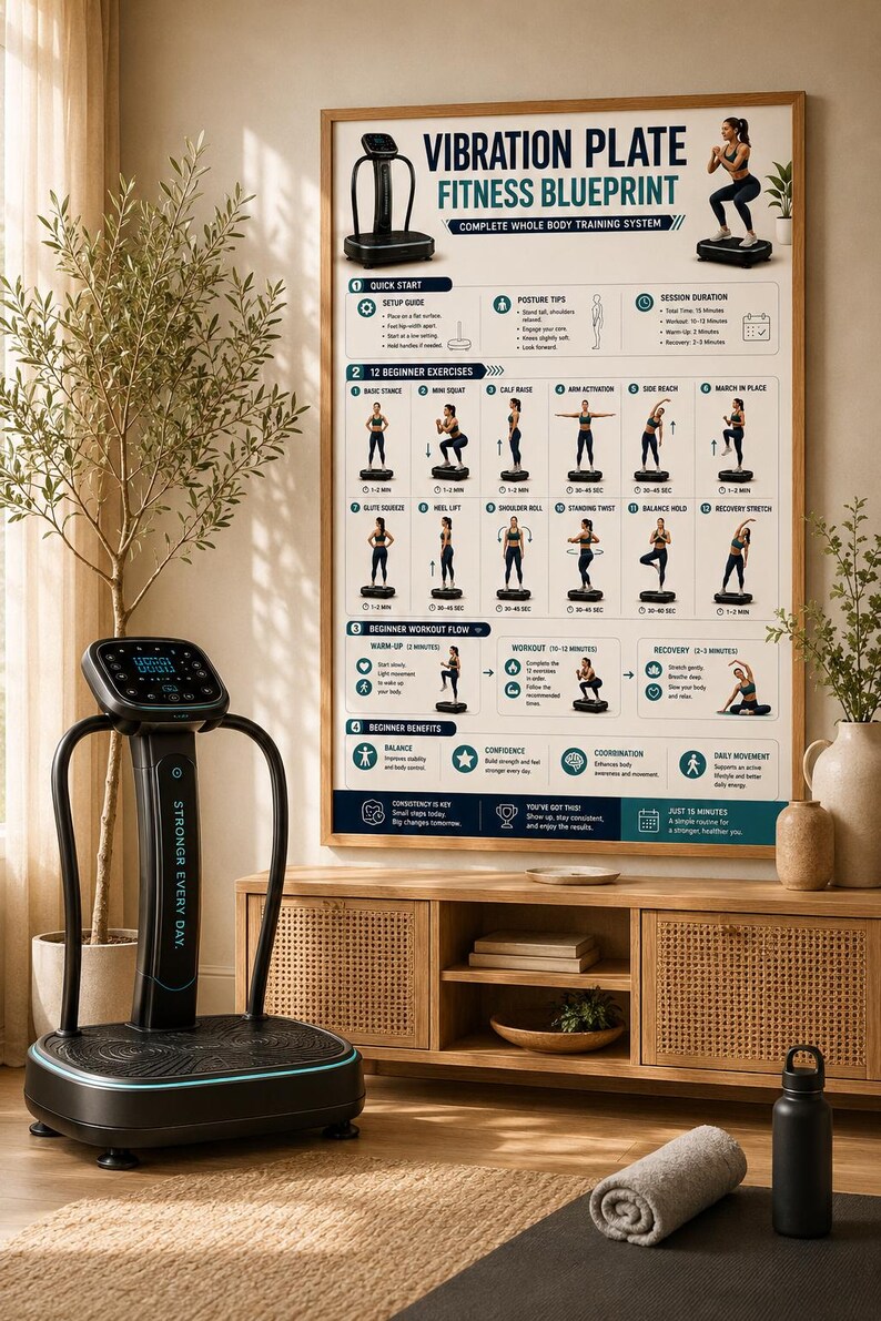 Vibration Plate Workout Bundle, 8 Printable Exercise Posters, Whole Body Fitness Wall Art, Beginner to Advanced Guide, A4 US Letter Download