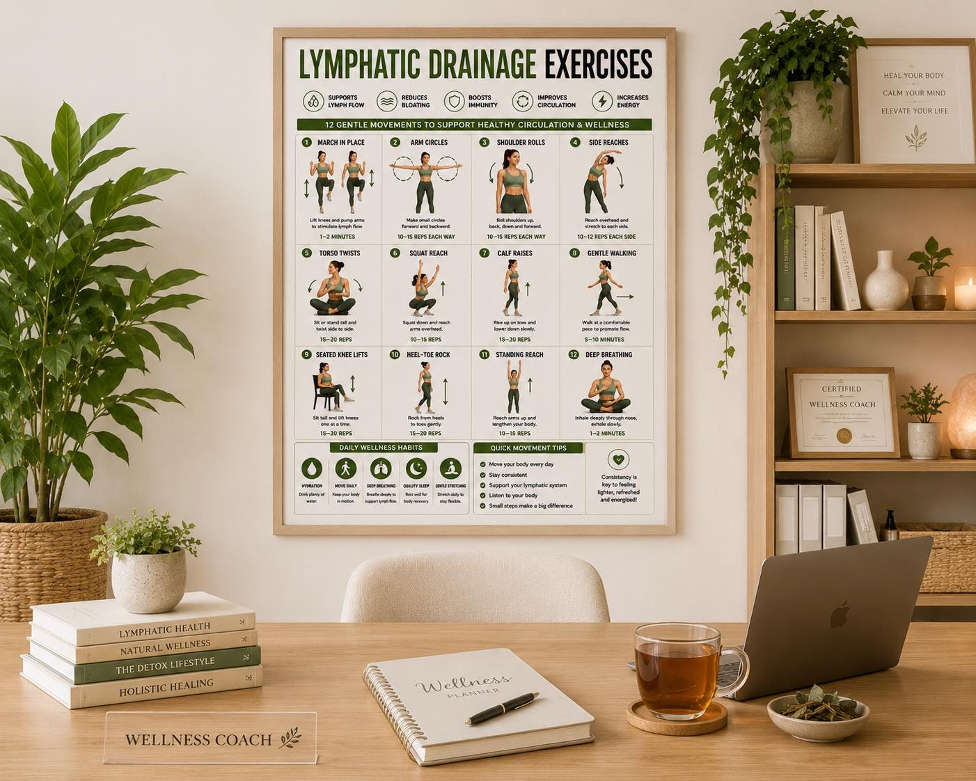 Lymphatic Exercise Routine Lymphatic Drainage Exercises Poster, 12 Gentle Movements Printable ...