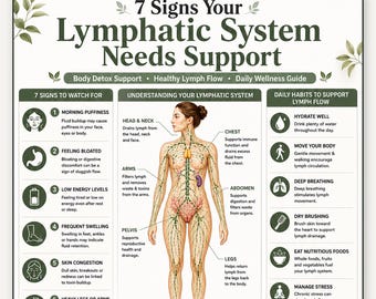 7 Signs Your Lymphatic System Needs Support Poster, Lymphatic Wellness Chart, Holistic Health Education Print, Wellness Wall Art PDF