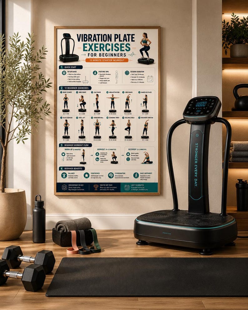 Vibration Plate Workout Bundle, 8 Printable Exercise Posters, Whole Body Fitness Wall Art, Beginner to Advanced Guide, A4 US Letter Download