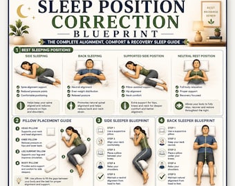 Sleep Position Correction Poster, Printable Better Sleep Alignment Guide, Bedroom Wall Art, Pillow Placement & Posture Chart, A4 US Letter