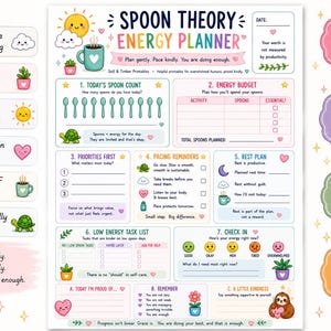 Spoon Theory Energy Planner | Chronic Illness Spoonie Printable | ADHD Fatigue Tracker | Pacing Self Care Planner | Low Spoon Days