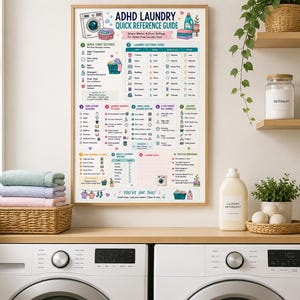 ADHD Laundry Quick Reference Guide | Washer & Dryer Settings Cheat Sheet | Executive Dysfunction Cleaning Printable