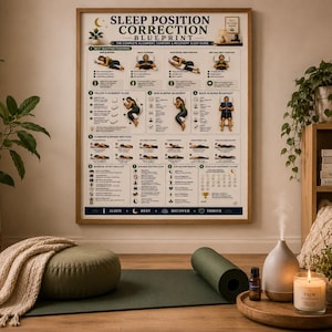 Sleep Position Correction Poster, Printable Better Sleep Alignment Guide, Bedroom Wall Art, Pillow Placement & Posture Chart, A4 US Letter