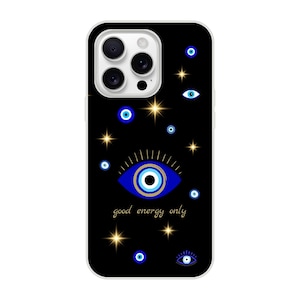 Evil Eye Handyhülle l iPhone 16 15 14 13 12 l Nazar Auge Case l Ästhetisch & Schützend – Good Energy Only l iPhone Hülle Transparent