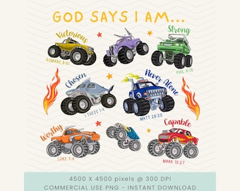 God Say I Am png, Boys Monster Truck png, Christian Kids png, Kids Affirmation Boys, Kids Monster Truck png, Christian Quotes For Kids png