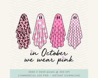 W październiku nosimy różowego ducha Png, retro rak piersi Png, różowy Halloween Png, różowy duch Halloween Png, różowy duch na zewnątrz Png