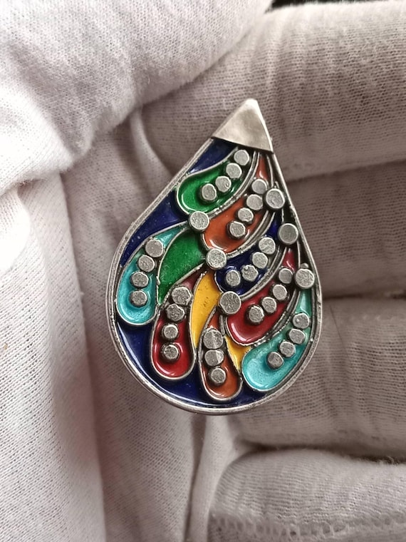 Handcrafted Enamel Silver Ring – Adjustable Teard… - image 6