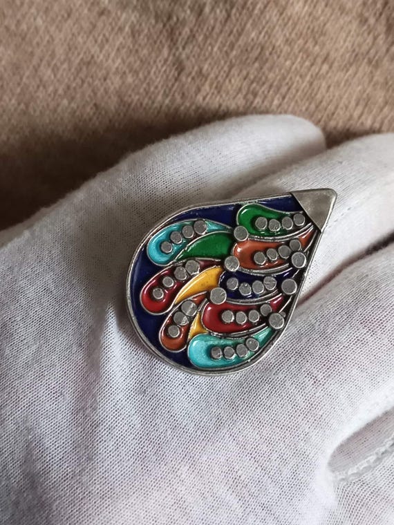 Handcrafted Enamel Silver Ring – Adjustable Teard… - image 2