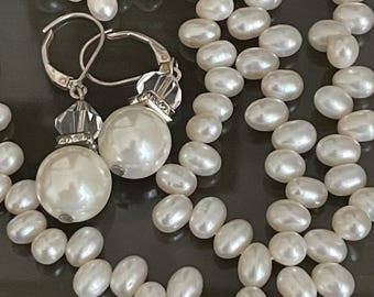 Vintage Natural Pearl Jewelry Set | Freshwater Pearl Necklace & 925 Sterling Silver Earrings