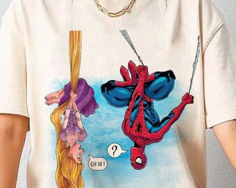 Rapunzel Meets Spider Hero Shirt, Princess and Superhero Crossover Tee, Funny Theme Park Trip Shirt, Family Vacation Graphic T-Shirt
