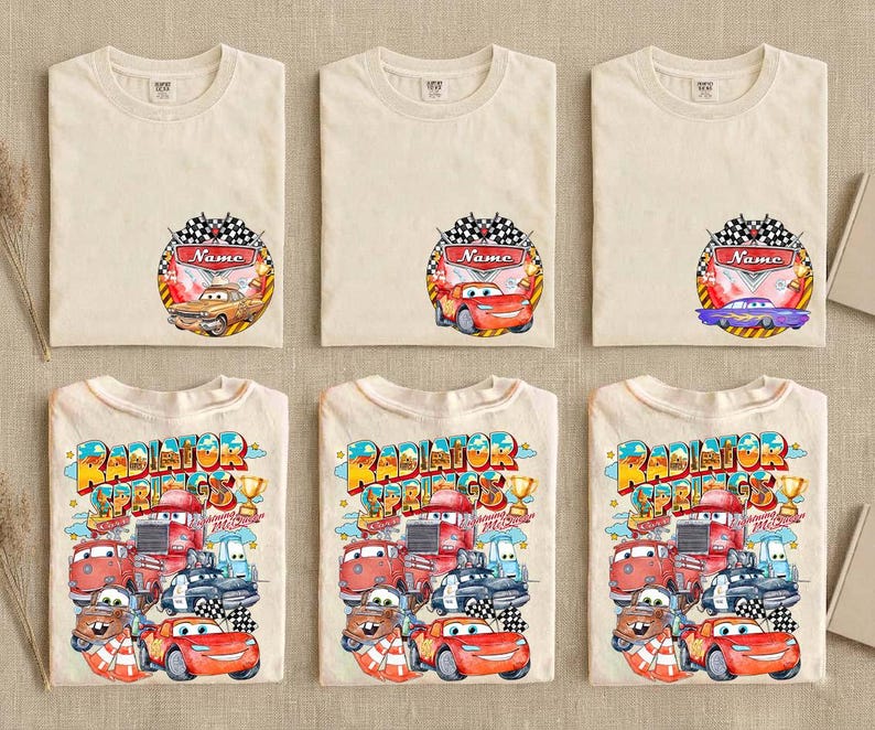 Bilar Kylarfjädrar Familjematchande T-shirts, Personligt namn Barnfödelsedagst-shirt, Blixten McQueen Vänner T-shirt bild 2