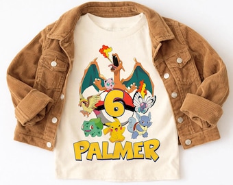 Custom Poke Family Birthday Shirt, Personalized Pika Birthday Tee, Kids Gift Shirt, Birthday Shirt Shop