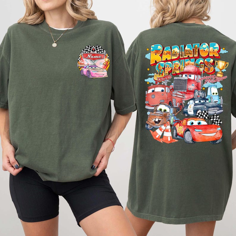 Bilar Kylarfjädrar Familjematchande T-shirts, Personligt namn Barnfödelsedagst-shirt, Blixten McQueen Vänner T-shirt bild 5