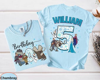 Personalized Frozen Birthday Boy Shirt, Custom Name Age 2 Sided Shirt,Birthday for Kids, Elsa Anna Olaf Birthday Shirt, Birthday Shirt Shop