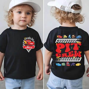 Custom Disney Cars Pit Crew shirt, McQueen Mater verjaardag T-shirt, bijpassende shirt Disneyland familie verjaardag, shirt Racing Cars Squad afbeelding 5